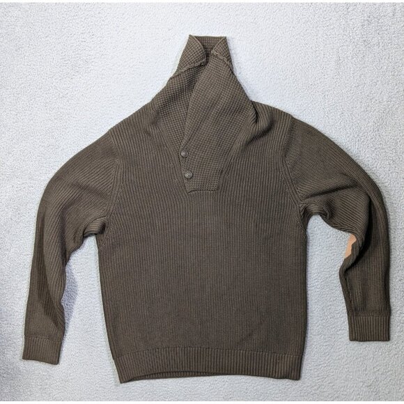 Duluth Trading Co Sweater Large Brigadier Shawl Collar Elbow Patches - Picture 1 of 10